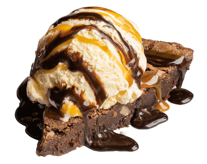 fudge pie with ice cream on top